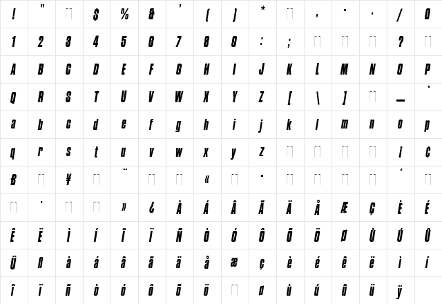 Compacta Italic Regular font glyph preview Compacta Italic Regular font glyphpreview