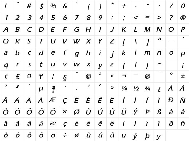 Aquiline BoldItalic font glyph preview Aquiline BoldItalic font glyphpreview