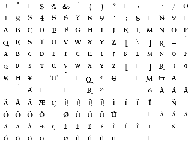 Aquitaine CapsMedium font glyphpreview