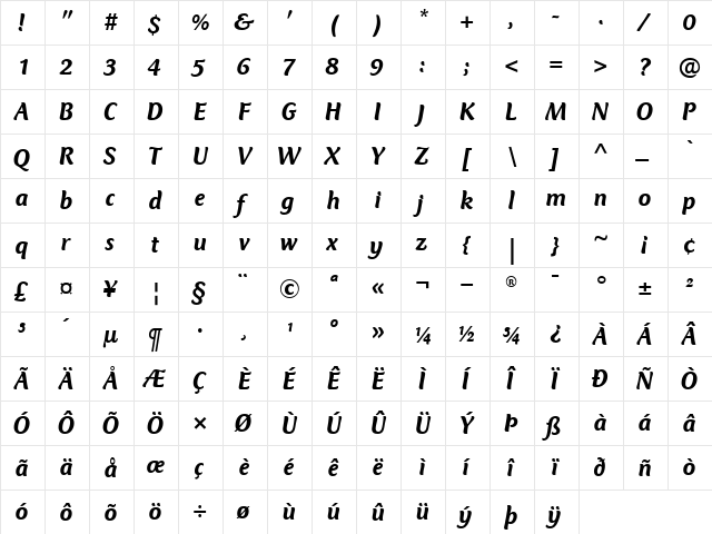 ClubTypeMercurius-Medium MediumItalic font glyphpreview