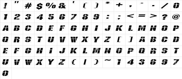 Combat Regular font glyphpreview