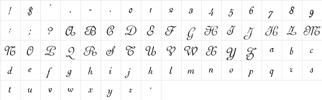 Archive French Script Regular font glyph preview Archive French Script Regular font glyphpreview