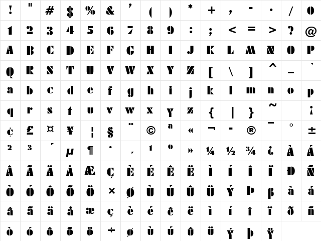 Army Black Regular font glyph preview Army Black Regular font glyphpreview