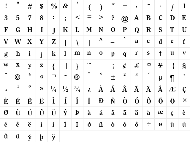 Clearface MT Std Bold font glyphpreview
