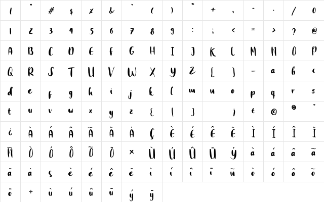 Clumsy White Regular font glyphpreview