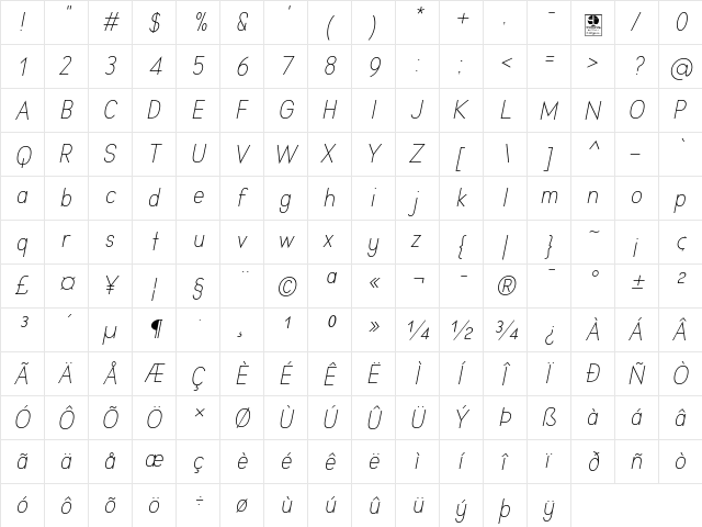 Aprikas Light Italic Demo Regular font glyph preview Aprikas Light Italic Demo Regular font glyphpreview