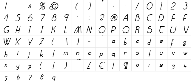 Claritty_Italic Normal font glyph preview Claritty_Italic Normal font glyphpreview