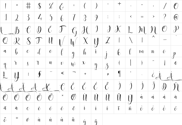 Angelica Regular font glyph preview Angelica Regular font glyphpreview