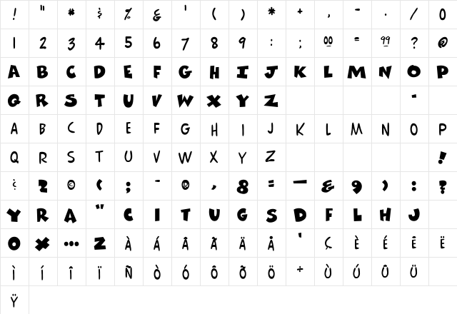 ComicsCarToon Regular font glyphpreview
