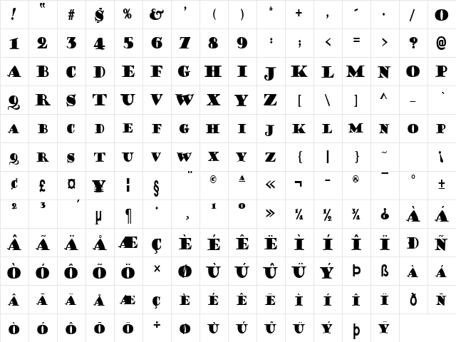 CoffeeSackCondensed Normal font glyph preview CoffeeSackCondensed Normal font glyphpreview