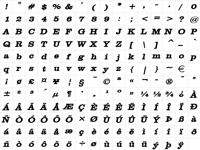 ClareWide BoldItalic font glyphpreview