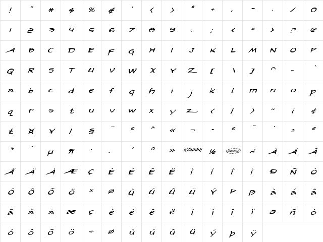 Arilon Expanded Italic Expanded Italic font glyph preview Arilon Expanded Italic Expanded Italic font glyphpreview