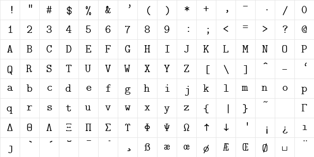 cmtt12 Regular font glyph preview cmtt12 Regular font glyphpreview