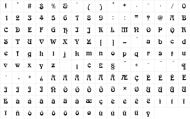 ArnoldBoeDRo1 Regular font glyph preview ArnoldBoeDRo1 Regular font glyphpreview