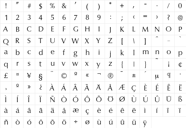 Columbia-Light Regular font glyphpreview