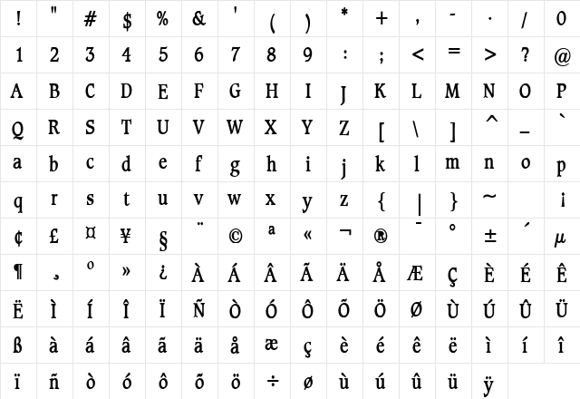 Clayton Condensed Bold font glyphpreview