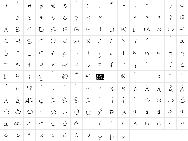 AngelasHand Regular font glyph preview AngelasHand Regular font glyphpreview