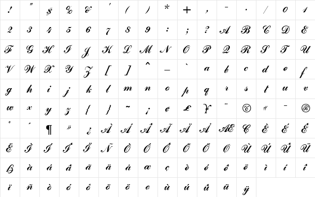 Commercial Script MN Regular font glyphpreview