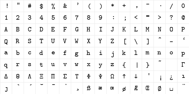 cmtt10 Regular font glyph preview cmtt10 Regular font glyphpreview