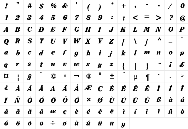 Clearface ITC BQ Italic font glyphpreview