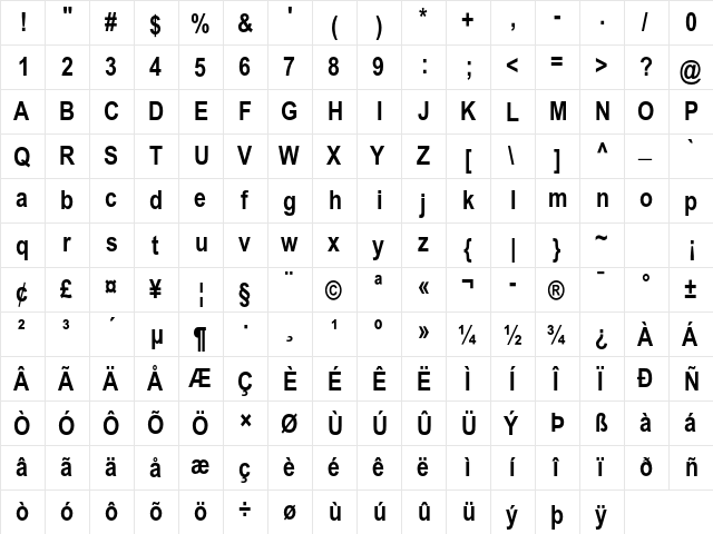 Arial Narrow MT Std Bold font glyphpreview