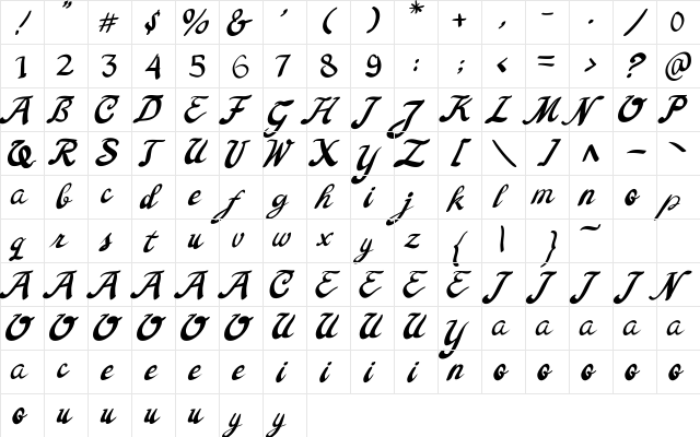 Columbia Regular font glyphpreview