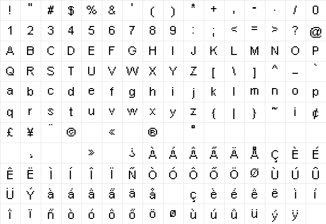 Arial 11 for Flash 5 beta Regular font glyphpreview