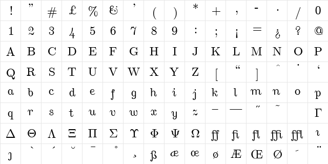 cmu10 Regular font glyphpreview