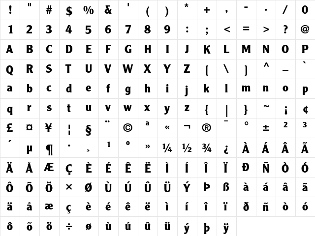 Clearface Gothic LH 75 Bold font glyph preview Clearface Gothic LH 75 Bold font glyphpreview