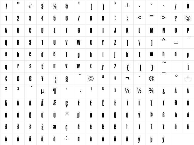 Compressed Regular font glyphpreview