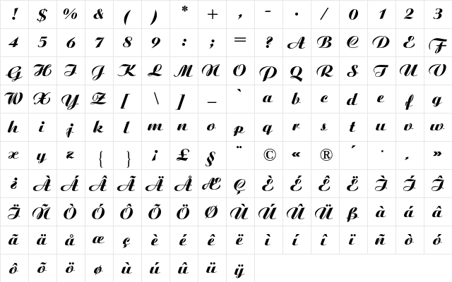 Ariston BQ Regular font glyphpreview