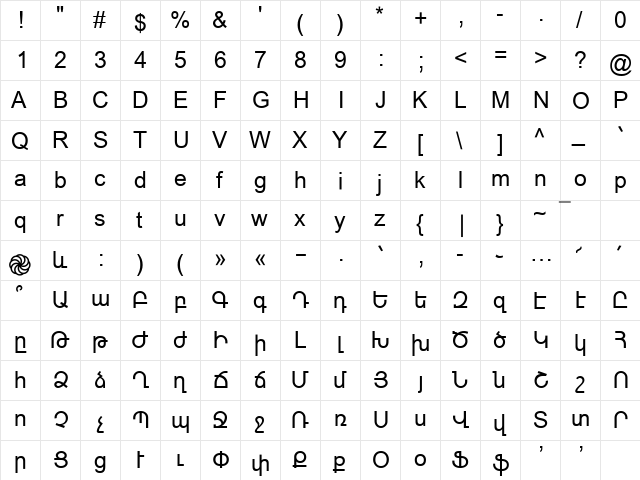 Arial AM Regular font glyphpreview