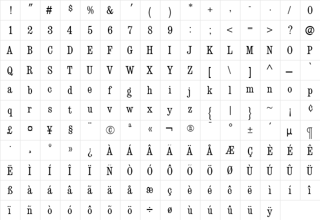 ConsortLightCondensed Regular font glyph preview ConsortLightCondensed Regular font glyphpreview