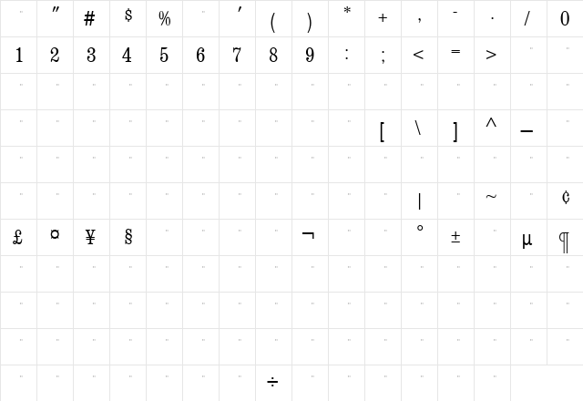 ConsortLightCondensedTab Regular font glyphpreview