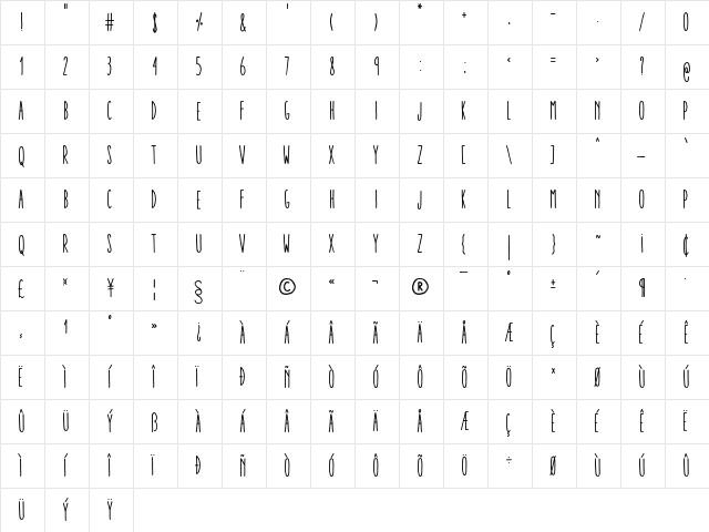 Aracne Ultra Condensed Regular Ultra-condensed Regular font glyphpreview