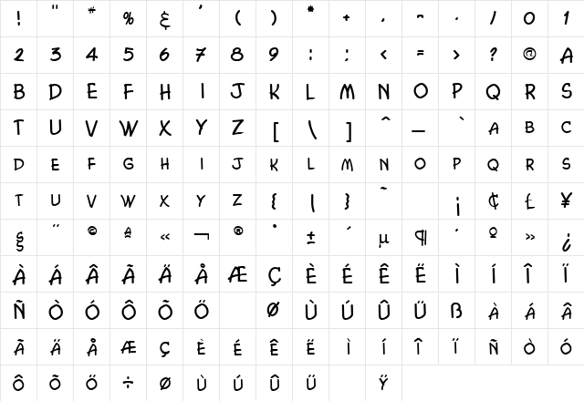 Comic Book Regular font glyphpreview