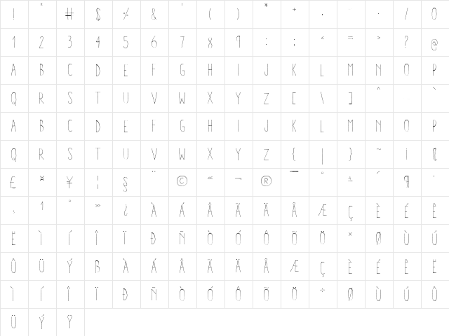 Aracne Condensed Light Condensed Light font glyphpreview