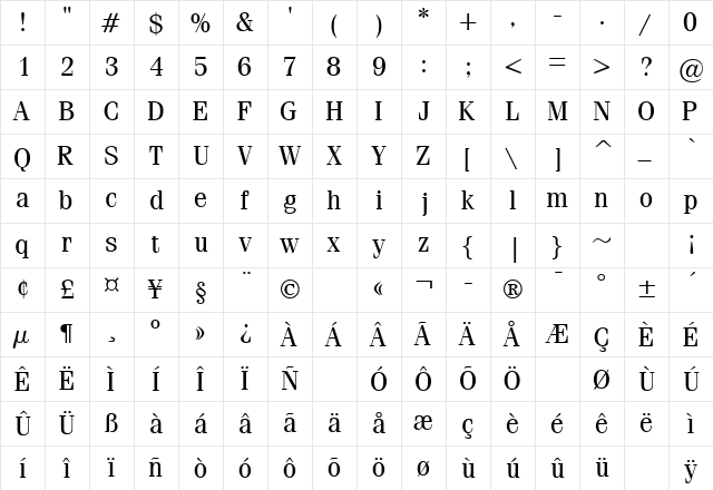 CompendiumBookSSK Regular font glyphpreview
