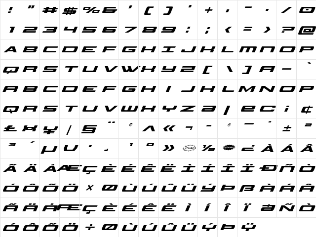 Classic Cobra Super-Italic Italic font glyph preview Classic Cobra Super-Italic Italic font glyphpreview
