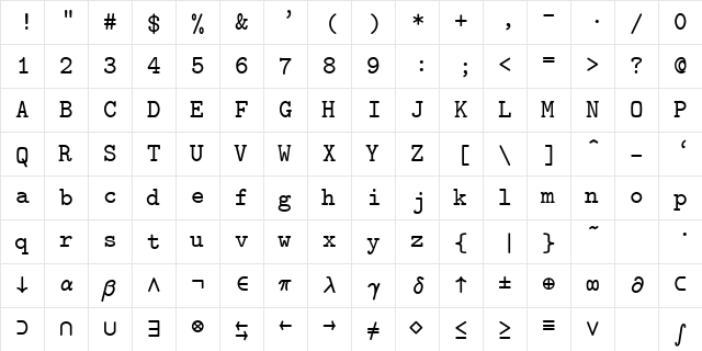 cmtex10 Regular font glyph preview cmtex10 Regular font glyphpreview