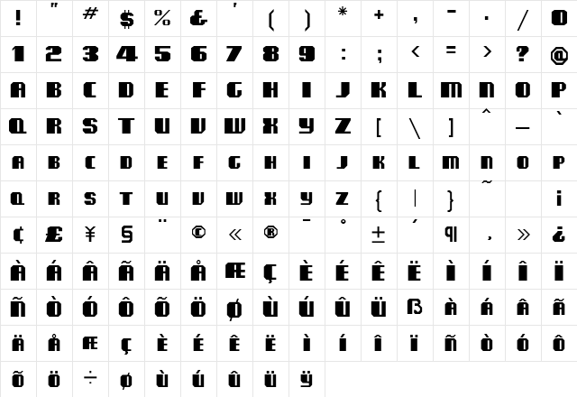 Club MF Regular font glyph preview Club MF Regular font glyphpreview