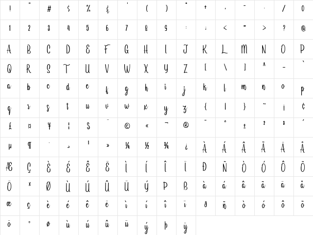 Arayara demo Regular font glyphpreview