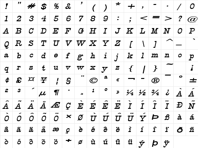 Clown Wide BoldItalic font glyphpreview