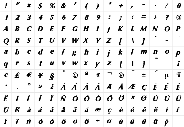 ColumbiaSerial-Heavy Italic font glyphpreview