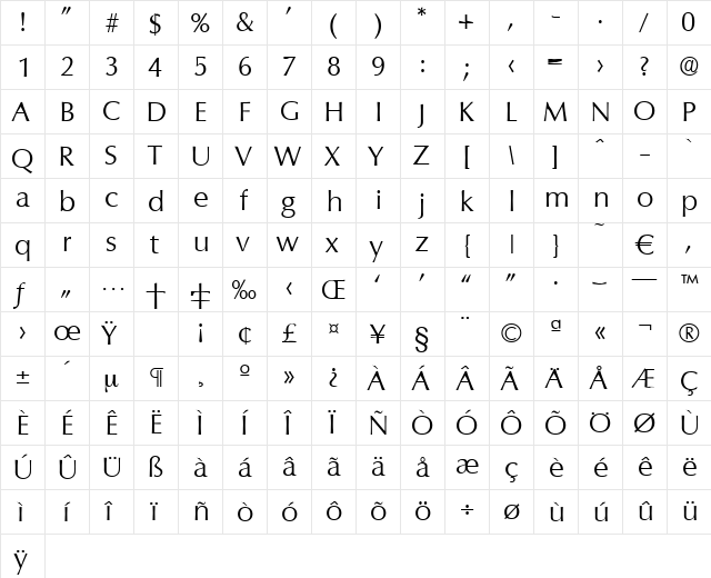 Columbia-Light Regular font glyph preview Columbia-Light Regular font glyphpreview