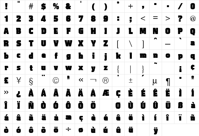 Aquarius Ten Regular font glyphpreview