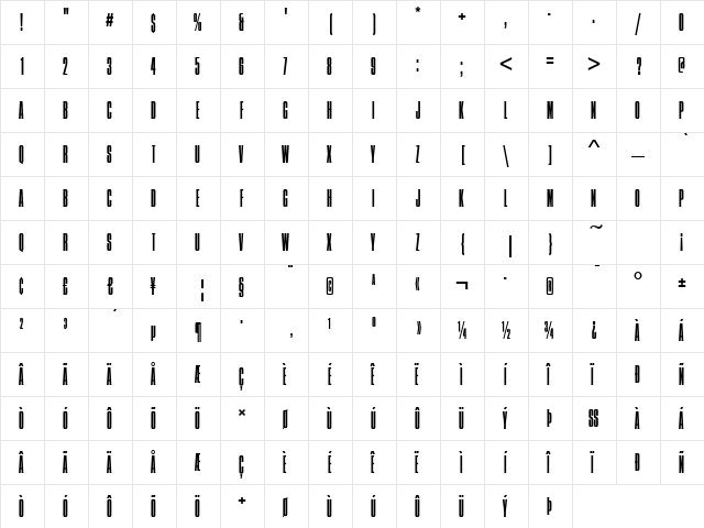 Compressed-Narrow-Light Regular font glyph preview Compressed-Narrow-Light Regular font glyphpreview