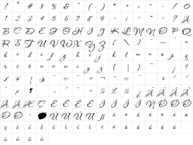 Aquarelle Regular font glyph preview Aquarelle Regular font glyphpreview