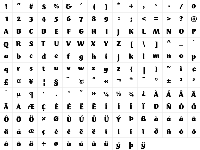 Club Type Mercurius Black font glyphpreview