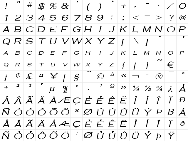 CobaltWide Italic font glyphpreview